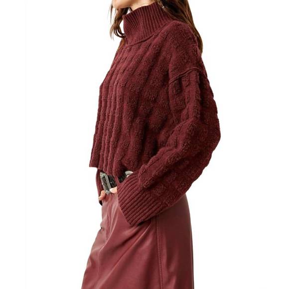 NEW FREE PEOPLE soul searcher moc sweater in wine - Picture 2 of 3